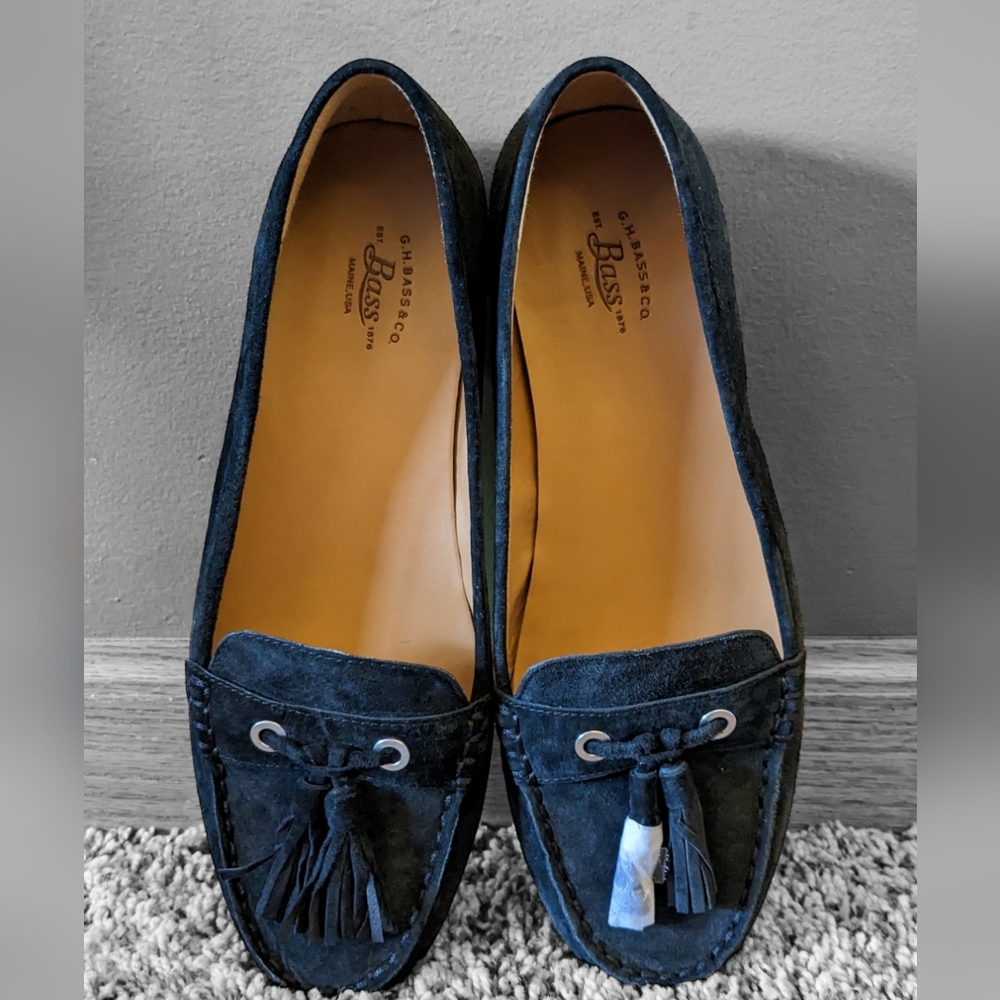 G. H Bass  Women's  Bonnie Driving Loafers | Black Suede size 7.5 medium